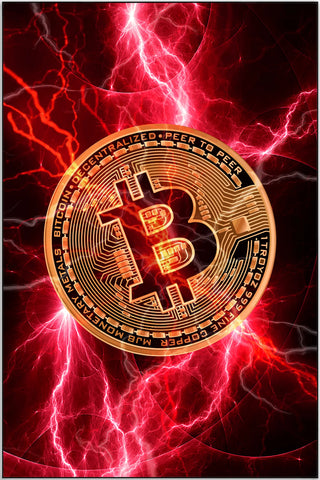 Plakat - Bitcoin med rødt lyn - admen.dk