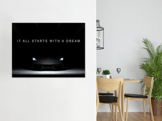 Plakat - It all starts with a dream - Sort Lamborghini - admen.dk