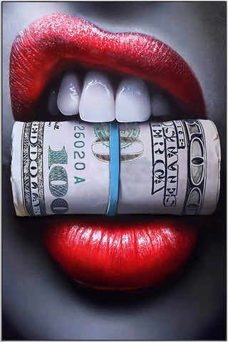 Plakat - Red dollar lips kunst - admen.dk