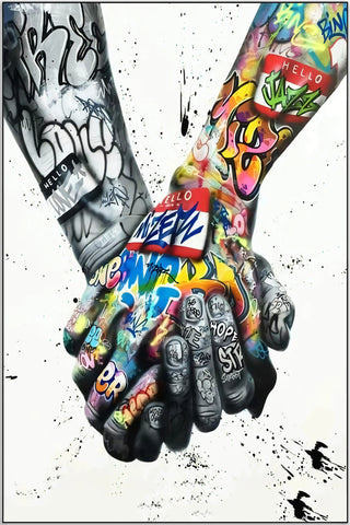Plakat - Street art holding hands - admen.dk