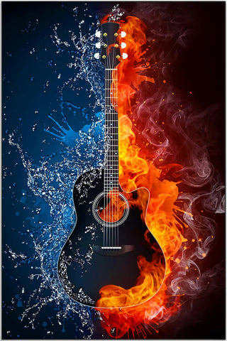 Plakat - Guitar med ild og vand - admen.dk