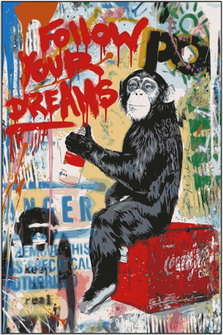 Plakat - Monkey follow your dreams citat - admen.dk