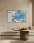 Poster - Blue detailed map of Europe