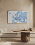 Plakat - Light blue watercolor detailed map of Europe