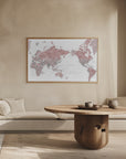 Plakat - Pacific centered world map in dusty pink