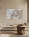 Plakat - Taupe detailed map of Europe