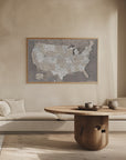 Poster - Highly detailed map of the United States, dark taupe