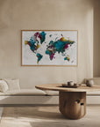 Plakat - Watercolor world map with cities, Charleena