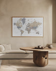Plakat - Watercolor world map with cities, Gouri