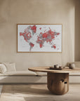 Plakat - Red world map with cities, Lyssah