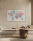 Plakat - Watercolor world map with cities, Charlotte