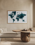 Poster - Dark teal world map with cities, Makani