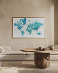 Plakat - Watercolor world map with cities, Uzziel