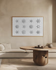 Plakat - Twelve geometric snowflakes in gray