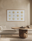 Plakat - Twelve geometric snowflakes in gold