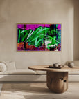 Plakat - Collage green grass and pink