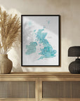 Poster - Aquamarine watercolor map of the United Kingdom