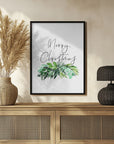 Plakat - Watercolor greenery Merry Christmas