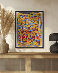 Poster - Yellow dotted line art abstract blue polka dot
