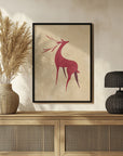 Poster - Stylized retro deer red/tan