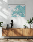 Plakat - Aquamarine detailed map of Europe