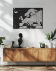 Plakat - Black and grey detailed map of Europe
