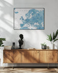 Poster - Blue detailed map of Europe