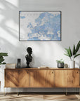 Plakat - Light blue watercolor detailed map of Europe