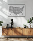 Poster - Gray watercolor map of the US