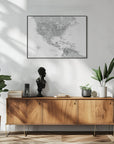 Plakat - Gray map of USA and the Caribbean sea