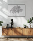 Poster - Gray watercolor map of Switzerland