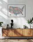 Plakat - Pink and teal watercolor map of the US