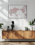 Plakat - Pacific centered world map in dusty pink