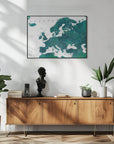 Plakat - Teal detailed map of Europe