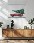 Plakat - Eighties car carrying a Christmas tree