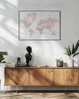 Plakat - Pastel watercolor world map with cities, Anjah