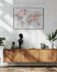 Plakat - Watercolor world map with cities, Zadie