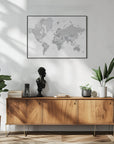 Poster - Gray world map with cities, Chas