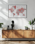 Plakat - Red world map with cities, Lyssah