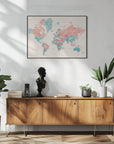 Plakat - Watercolor world map with cities, Charlotte