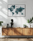 Poster - Dark teal world map with cities, Makani