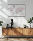 Plakat - Watercolor world map with cities, Xenia