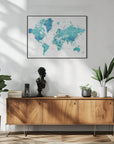Plakat - Watercolor world map with cities, Uzziel