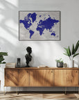 Poster - Distressed world map with cities, Delaney