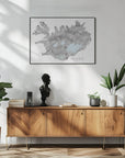 Plakat - Ísland - Iceland blank map in gray watercolor