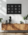 Plakat - Twelve geometric snowflakes in black