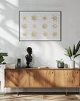 Plakat - Twelve geometric snowflakes in gold