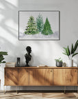 Plakat - Three watercolor pine trees