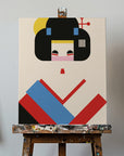 Canvas - Geisha Girl Geometric Illustration - Admen.dk