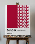 Canvas - Traditional Japanese flower pattern and calligraphy, deep red - Admen.dk